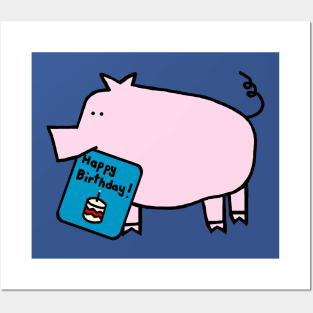 Pink Pig with Birthday Greetings Posters and Art